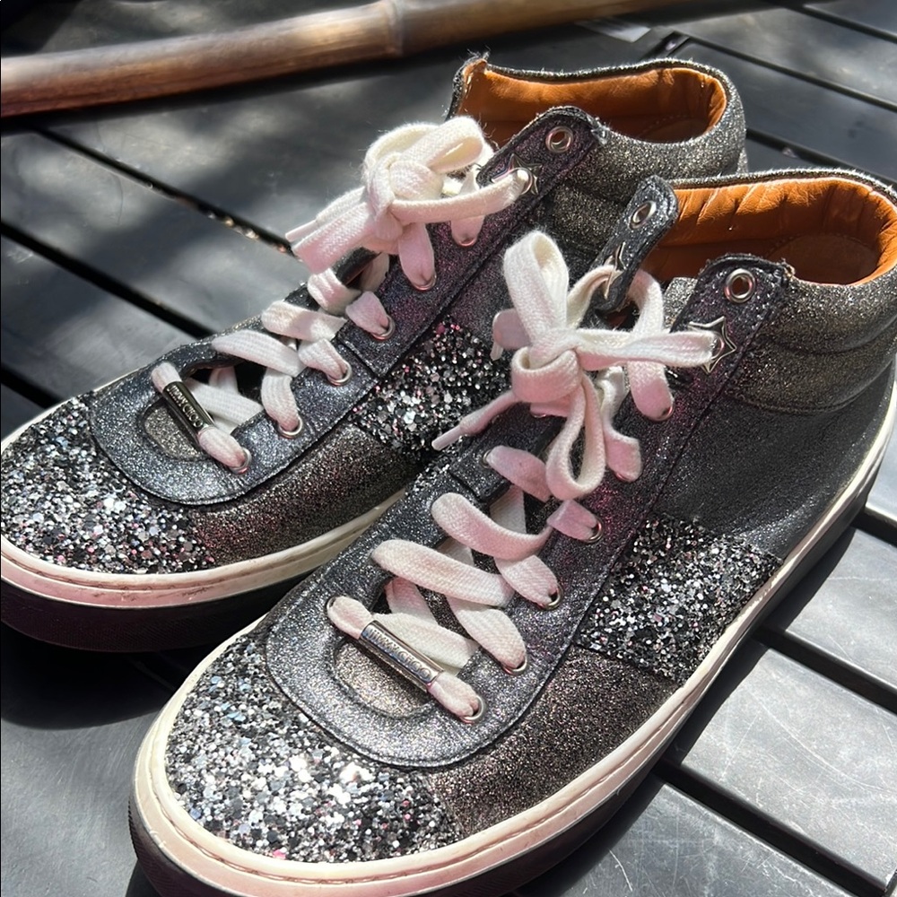 Jimmy Choo Navy Glitter High-Top Sneakers